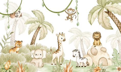 Safari Drawing, Joy Wallpaper, Baby Room Paintings, Safari Theme Nursery, Theme Wallpaper, Wallpaper Room, Room Paintings, Garden Party Birthday, Hand Printing