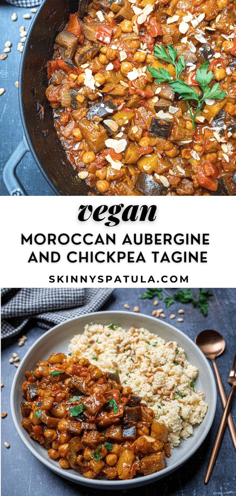 Moroccan Aubergine Recipes, Moroccan Vegetarian Tagine, Aubergine Tagine Recipe, Vegetarian Aubergine Recipes, Moroccan Tagine Recipes Vegetarian, Tajine Recipes Vegetarian, Healthy Moroccan Recipes, Middle Eastern Chickpea Recipes, Authentic Moroccan Recipes