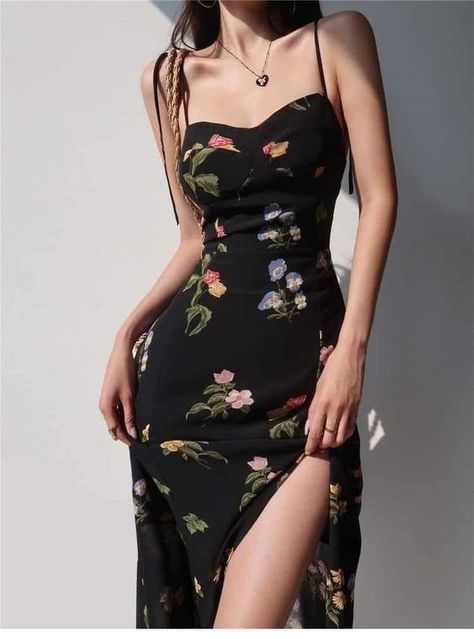 Retro Summer Dress, Y2k Clothing, Glam Dresses, 가을 패션, Casual Style Outfits, Strap Dress, Fancy Dresses, Retro Dress, Floral Print Dress