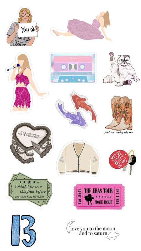 Taylor Swift sheet of stickers Taylor Swifr, Taylor Swift Merchandise, Old Diary, Taylor Swift Drawing, Scrapbook Printing, Estilo Taylor Swift, Taylor Swift Posters, Blind Bags, Aesthetic Stickers