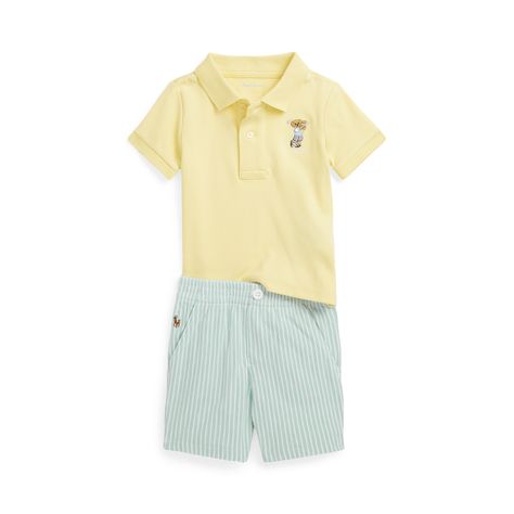 Polo Bear Cotton Polo Shirt & Short Set Baby Polo, Designer Ralph Lauren, Baby Boy Clothing Sets, Playing Golf, Polo Bear, Ralph Lauren Collection, Mesh Shorts, Cotton Set, Cotton Polo Shirt