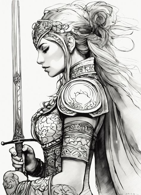 Elf Tattoo, Female Warrior Tattoo, Valkyrie Tattoo, Lord Of The Rings Tattoo, Warrior Drawing, Warrior Outfit, Tattoo Outline Drawing, Goddess Tattoo, Warrior Tattoos