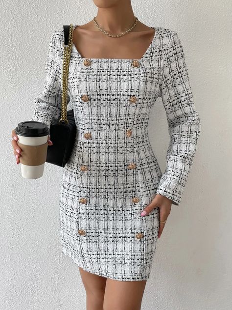 Tweed Dress Outfit, Tweed Fashion, Official Dresses, Tweed Outfit, Classy Business Outfits, Short African Dresses, Corporate Attire, Work Dresses For Women, Elegant Fabric