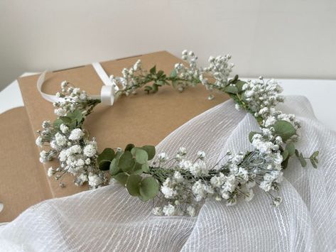 Gypsophila Crown, Eucalyptus Crown, Baby Breath Flower, Crown For Bride, Baby Breath Flower Crown, Ivy Flower, Gypsophila Wedding, Groom Buttonholes, White Flower Crown