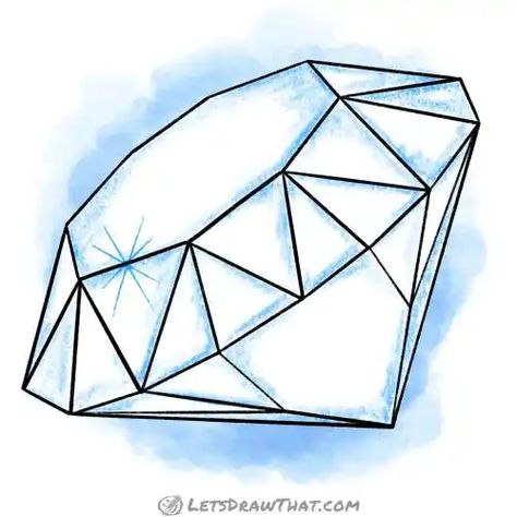 Learn how to draw a diamond. We will show you an easy way to draw a relatively complex and great looking diamond step-by-step, so you will not get lost drawing the many split line edges and polished diamond faces. Step-by-step drawing tutorial. Draw A Diamond, Diamond Sketch, Cute Digital Art, Jewel Drawing, Gem Drawing, Digital Art Software, Diamond Tattoos, Diamond Picture, Diamond Drawing