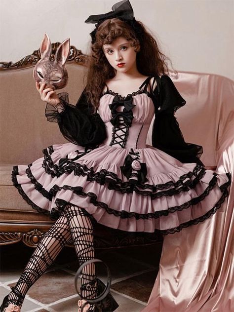 Gothic Lolita Dresses Pastel Goth Lolita Ruffles Flowers Pink Sweet Lolita Dress Pink Goth Outfits, Ruffle Skirt Long, Dresses Pastel, Goth Princess, Pastel Goth Outfits, Pink Ruffle Dress, Op Dress, Pastel Goth Fashion, Goth Dress