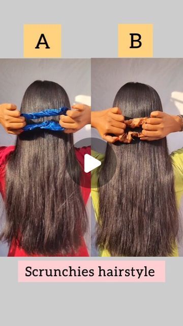 Nisha Ghosh | content creator on Instagram: "Try this scrunchies hairstyle hack ❤️✅ which one is the best comment 😍
.
.
.

#hairstylist #hairart #hair #hairvideos #scrunchies #hairoftheday #hairtutorial #reels #reelitfeelit" Scrunchies Hairstyles Long Hair, Scrunchie Hairstyles Long Hair, Easy Diwali Hairstyles, Easy Navratri Hairstyles Indian, Hairstyle Using Scrunchies, Hairstyles For Diwali, Diwali Hairstyles For Long Hair, Diwali Hairstyles, One Minute Hairstyles