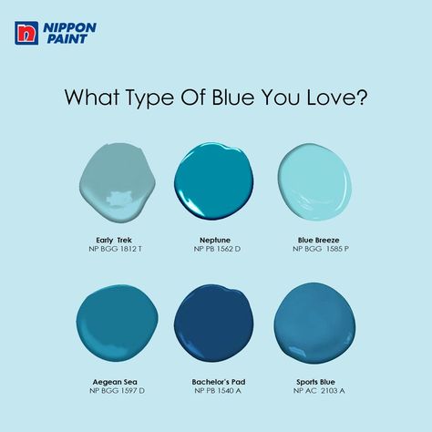 Bachelor's Pad, Types Of Blue, Paint Blue, Interior Images, Nippon Paint, Trending Paint Colors, Wall Paint Colors, Aegean Sea, Blue Interior