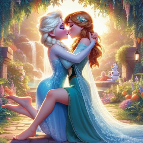 Lgbtq Disney, Elsa Frozen Pictures, Disney Princess Kiss, Dark Disney Princess, Popular Cartoon Characters, Frozen Fan Art, Anna Disney, Disney Princess Artwork, Disney Princess Fan Art