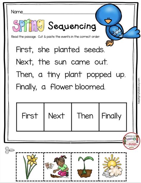 Read And Sequence Worksheets, Spring Sequencing Activities, Sequence Worksheets Preschool, Free Sequencing Printables, Preschool Sequencing Worksheets, Sequence Activities Preschool, Comprehension Activities Kindergarten, Sequencing Worksheets Kindergarten, Kindergarten Sequencing Activities