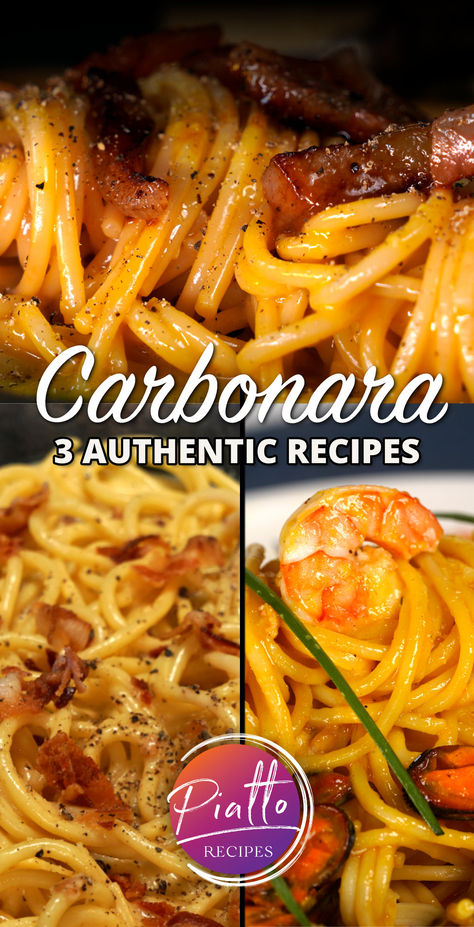 Check out our collection of authentic 'carbonara' recipes! Including..
* Traditional Carbonara (as Italians make it today!)
* WWII Carbonara (one of the lengendary 'first' carbonara recipes)
* Seafood Carbonara— yes, this too is a thing in Italy.

Recipes and Video Recipe: https://www.piattorecipes.com/?s=carbonara Carrabas Recipes, Carbonara Authentic, Seafood Carbonara, Authentic Carbonara, Carbonara Pizza, Carbonara Recipes, Traditional Carbonara, Artificial Crab, Italy Recipes