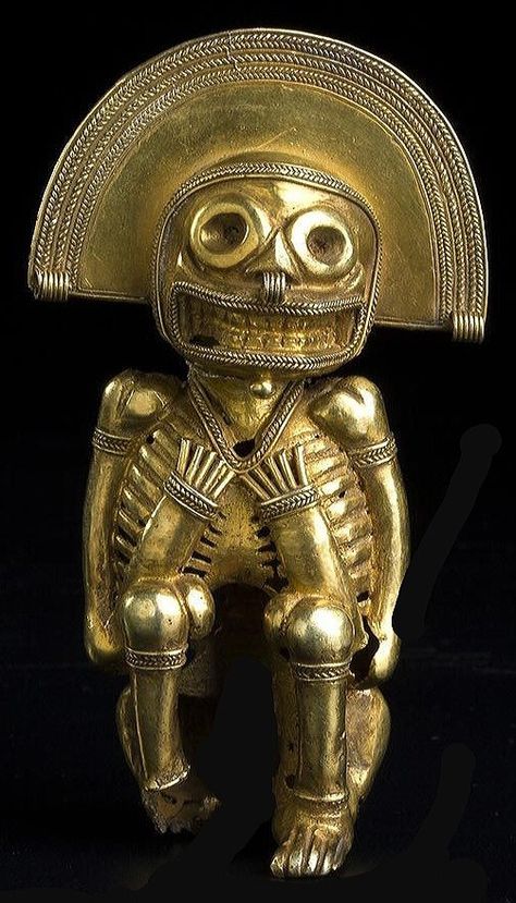 “A Pre-Columbian human skeleton figure Colombia, Tairona Culture, AD 1000 – 1500. Pre Columbian Art, Peru Culture Aesthetic, Incan Culture, Gold Museum Bogota, Gringotts Vault, Mesoamerican Art, Peru Culture, Skeleton Figure, Columbian Art