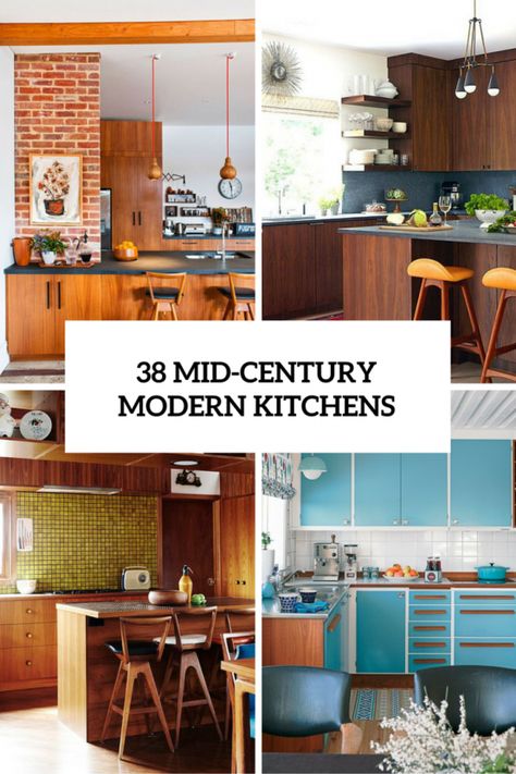 39 Stylish And Atmospheric Mid-Century Modern Kitchen Designs Mid Century Modern Kitchen Design, Mcm Kitchen, Kitchen Ikea, Custom Kitchens Design, Vintage Interior Design, Modern Kitchen Interiors, Mid Century Modern Kitchen, Mid Century Modern Interiors, Classic Kitchen