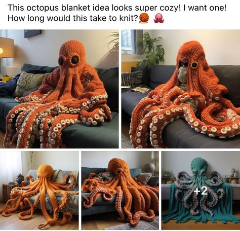 Insane Crochet Projects, Cthulhu Crochet Pattern Free, Crochet Spine, Weird Crochet Ideas, Ugly Crochet, Octopus Blanket, Weird Crochet, Diy Octopus, Creepy Crochet