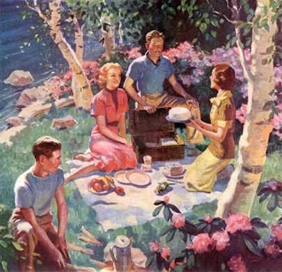 Picnic Scene, Illustrator Unknown Friendship Activity, Picnic Scene, Holiday Lifestyle, Spring Picnic, Scene Drawing, Bar B Que, Vintage Picnic, Picnic Date, Family Picnic