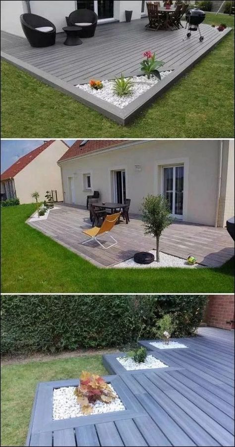 White Gravel, Gravel Landscaping, Diy Raised Garden, Deck Designs Backyard, Raised Garden Beds Diy, Decks Backyard, Backyard Deck, Garden Bed, Backyard Patio Designs