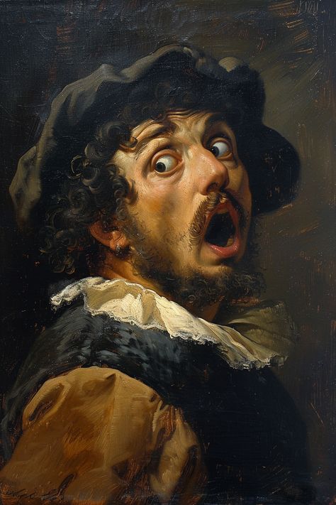 #SurprisedManPainting #CaravaggioStyle #BaroqueOilPainting #OldMasterArt #DramaticExpression #TheCandie Old Art Reference, Old Artist Painting, Oil Painting Baroque, Rembrandt Paintings Portraits, The Old Masters Paintings, Baroque Landscape Painting, Old Art Painting Portrait, Master Paintings Portrait, Carravagio Portraits