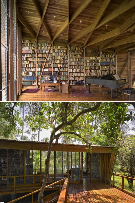 That's a library! An idyllic private library in a home designed by Gianni Botsford, Cahuita, Costa Rica Cahuita, Private Library, Dream Library, Beautiful Library, Library Room, Personal Library, Home Libraries, Library Design, Home Library