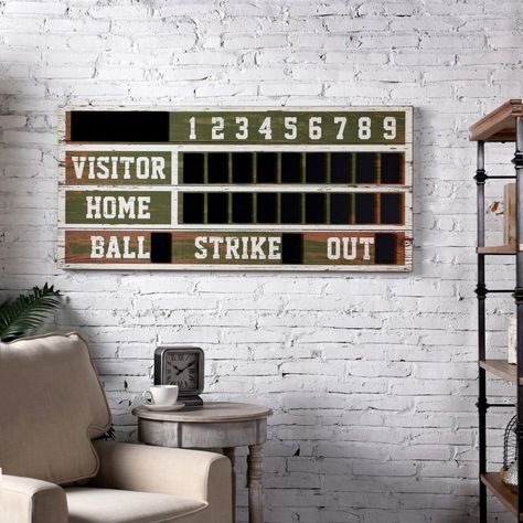 Wooden Scoreboard Wall Decor - Farmhouse - Decorative Objects And Figurines - by Buildcom Baseball Scoreboard, Sport Bedroom, Baseball Room, Sports Room, Print On Wood, Big Boy Room, Wall D, American Classic, Boy Room