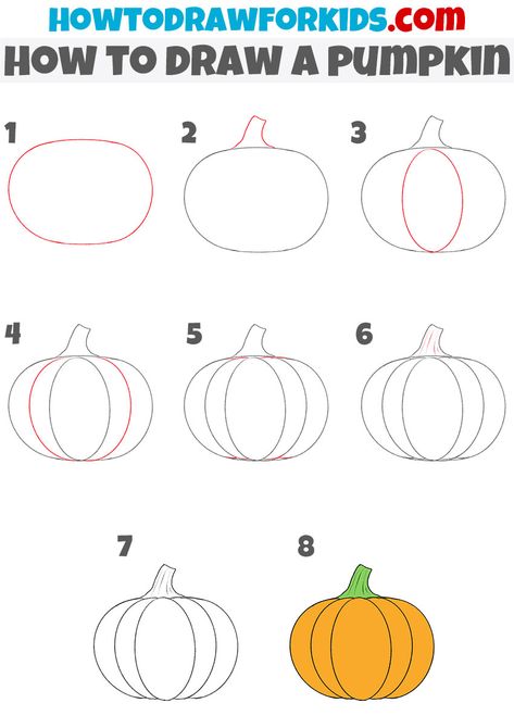 How to Draw a Pumpkin - Easy Drawing Tutorial For Kids Pumkin Drawing Ideas Easy, Pumkin Drawing Step By Step, How To Draw A Pumpkin Step By Step Easy, How To Draw A Pumpkin, How To Draw Pumpkins, Pumpkin Draw, Draw A Pumpkin, October Bujo, Autumn Drawing