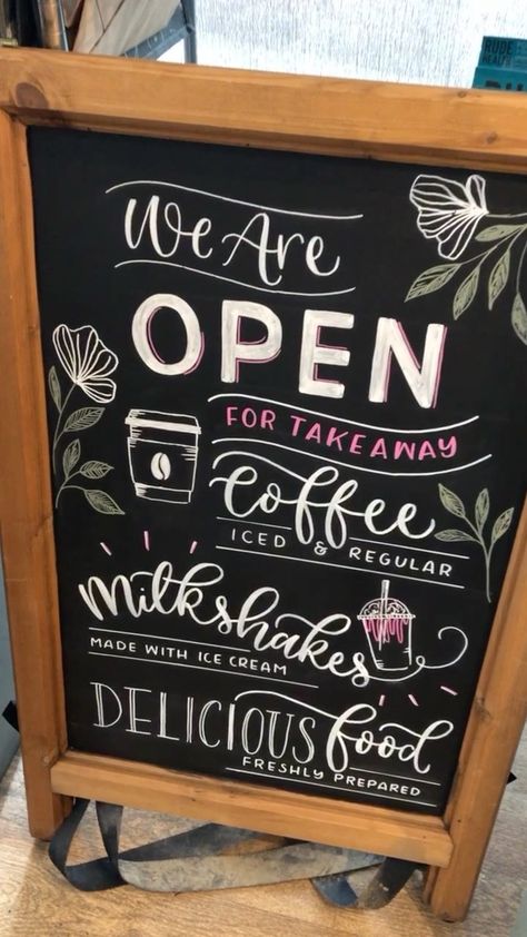 Coffee Shop Menu Chalkboard, Cafe Board Ideas Chalkboard Walls, Fonts For Chalkboard Signs, Cafe Blackboard Design, Coffee Shop Sandwich Board, Coffee Shop Board Ideas, Decorating Chalkboard Ideas, Blackboard Restaurant Ideas, Chalk Signs Restaurant