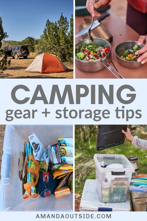 Learn all about how to keep your camping gear organized using bins! Amanda brings you around her campsite showing you all the gear she packed and why. Discover simple car camping organization tips and hacks to make packing for your next camping trip easy and stress free! Organisation En Camping, Car Camping Organization, Camping Gear Organization, Camping Gear Storage, Zelt Camping, Tent Camping Hacks, Camp Gear, Gear Storage, Camping Hacks Diy