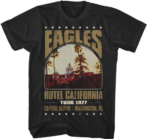 Eagles vintage concert t-shirts now at Rocker Rags! Click here for the band's Washington D.C. concert tee from their 1977 Hotel California tour. Free shipping! Vintage Rock T Shirts, Eagles Hotel California, Neo Grunge, Eagles Band, Vintage Band T Shirts, Design Jersey, Tokyo Street Fashion, Classic Rock And Roll, Vintage Band Tees