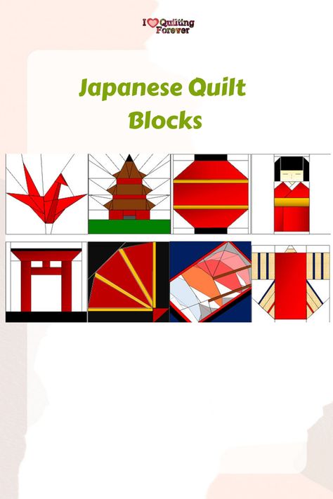 Japanese Quilt Blocks Japanese Quilt Blocks, Asian Inspired Quilts, Chinese Quilt Patterns, Japanese Quilt Patterns Free, Origami Quilt Blocks, Heritage Quilt, Asian Prints, Japanese Quilt Patterns, Japanese Quilting