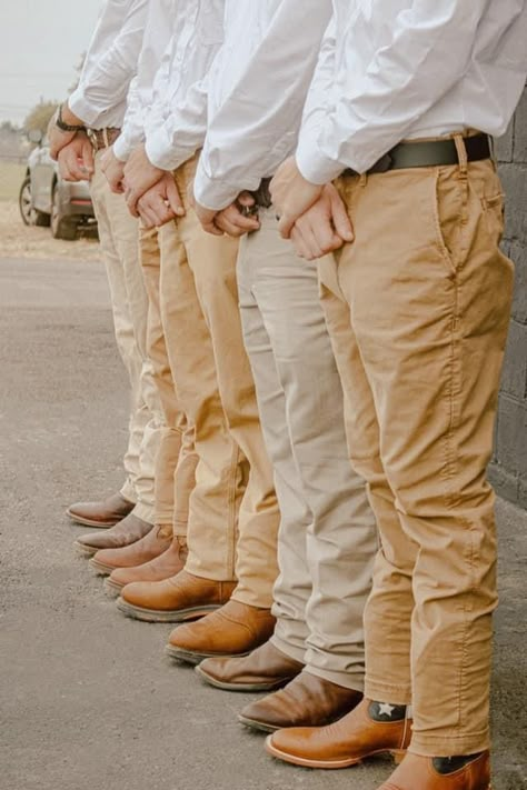 Tan Pants Wedding Outfit Men, Groom Khaki Pants, Khakis Wedding Outfit Men, White Shirt Khaki Pants Men Wedding, Groomsmen Attire Tan Pants, Groom In Khaki Pants, Khaki Pants Wedding Groomsmen, Groom Khaki Pants White Shirt, Groomsmen In Khaki Pants