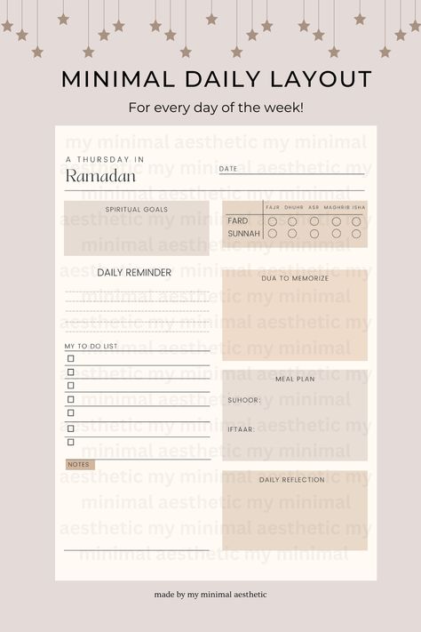 Ramadan is one of the most blessed months for Muslims. Planners and schedules are designed to help you stay on track of everything you have going on during your hour, day, week, and month this Ramadan! Includes: - Dua for Iftar - INSTANT download, with printable $fillable pdf included - Quran Reading Log. - Minimal lay out to help organize your days - Daily and weekly Ramadan Planner - Prioritize your tasks - Space for notes and daily reflection - Print as MANY pages as you need Islamic To Do List, Ramadan Quran Schedule, Quran Reading Schedule, Ramadan Notion, Ramadan Planner Ideas, Planning Ramadan, Ramadan To Do List, Ramadan Dua List, Ramadan Daily Planner