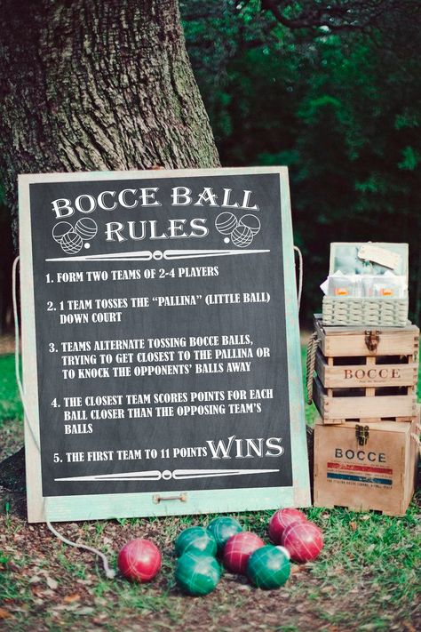 Bocce Party Ideas, Bocce Ball Rules, Bocce Ball Court Backyard Diy, Diy Bocce Ball Court, Outdoor Game Area, Bocce Ball Court Backyard, Backyard Games For Adults, Yard Games For Adults, Bocce Court Backyard