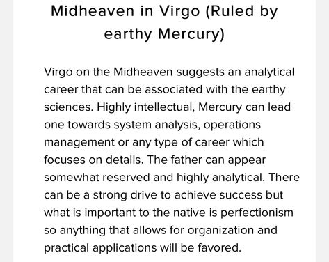 Midheaven virgo Midheaven In Virgo, Mc In Virgo, Virgo Midheaven Aesthetic, Virgo Midheaven, Chart Astrology, Birth Chart Astrology, Earth Signs, Operations Management, Birth Chart