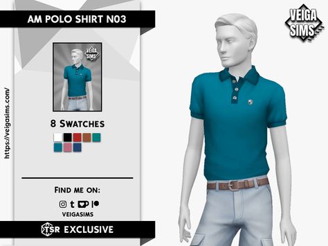 The Sims Resource - AM POLO SHIRT N03 Denim Sweatshirt, Black Polo Shirt, Sims 4 Clothing, Sims 4 Cc, Maxis Match, The Sims Resource, Sims Resource, Sweater Set, Polo Dress