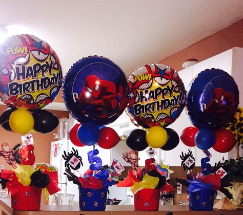 Avengers Centerpieces Ideas, Iron Man Birthday Party, Mens Birthday Party Decorations, Spiderman Birthday Party Decorations, 4th Birthday Boys, Iron Man Birthday, Marvel Birthday Party, Marvel Party, Ninja Birthday Parties