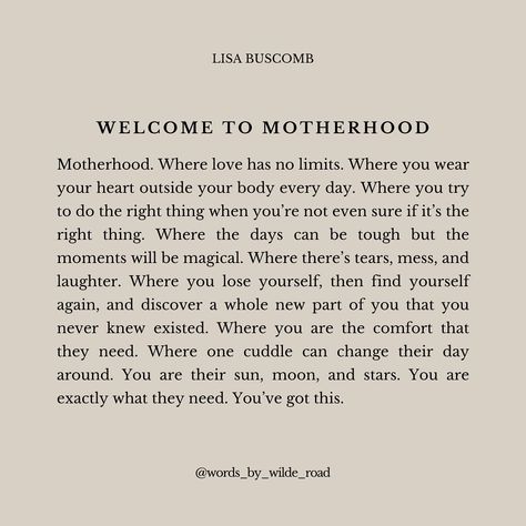 Motherhood: A journey where love has no limits. 🤍 While motherhood comes with its challenges, it’s also one of life’s most beautiful and magical experiences. My words on motherhood have become favorites for a reason—they resonate deeply and offer comfort. Whether you’re celebrating a new mama, supporting one through a tough time, or simply showing love to a mom in your life, these prints make the perfect gift. The Motherhood and Welcome to Motherhood prints, featured in my book Wildly Deserv... Motherhood Mantras, Motherhood Quotes Inspiring, Lisa Buscomb, Motherhood Poetry, Mom Life Aesthetic, Motherhood Goals, Motherhood Truths, Working Mom Quotes, Mom Quotes From Daughter