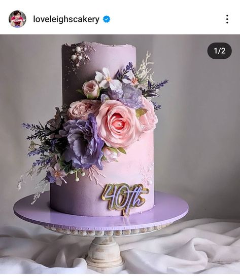 Purple Floral Cake Birthday, Purple Floral Cake, Floral Cake Birthday, Floral Cakes, Fresh Cake, Floral Cake, Purple Floral, Birthday Cakes, Cake Decorating