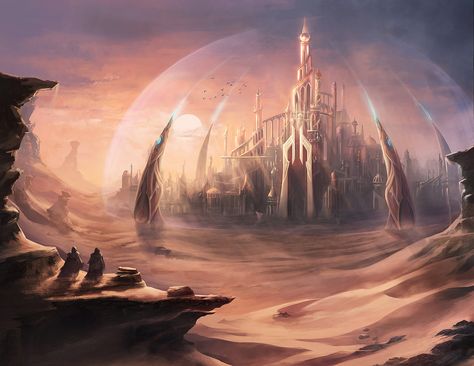 Scifi Desert City, Fantasy Desert City, Desert Castle, Desert Cities, Desert City, Desert Ideas, Rpg Map, My Fantasy World, Infinite Possibilities