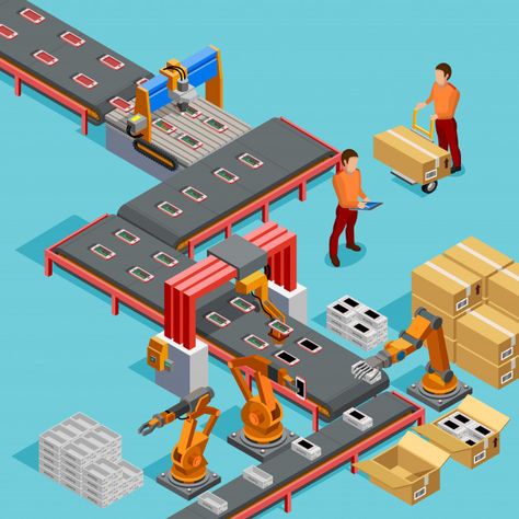 Automated factory production line isometric poster Free Vector Manufacturing Engineering, Robotic Arm, Isometric Art, Isometric Design, Isometric Illustration, Conveyor Belt, Assembly Line, Banner Template Design, Operations Management