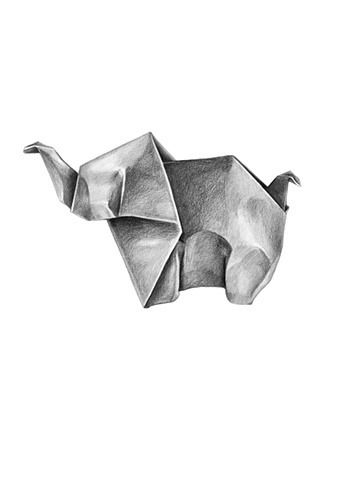 Origami Drawing Project - AGERART.COM Drawing Bags, Origami Drawing, Tonal Drawing, Little Sketches, Origami Tattoo, Origami Elephant, Origami Fashion, Object Drawing, Elephant Tattoos