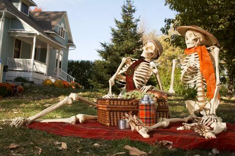 19 Outdoor Skeleton Decorations for the Spookiest Halloween Display Outdoor Skeleton, Dog Skeleton Halloween, Posable Skeleton, Holiday Yard Decor, Skeleton Cowboy, Outside Halloween Decorations, Halloween Skeleton Decorations, Skeleton Decorations, Spooky Halloween Decorations