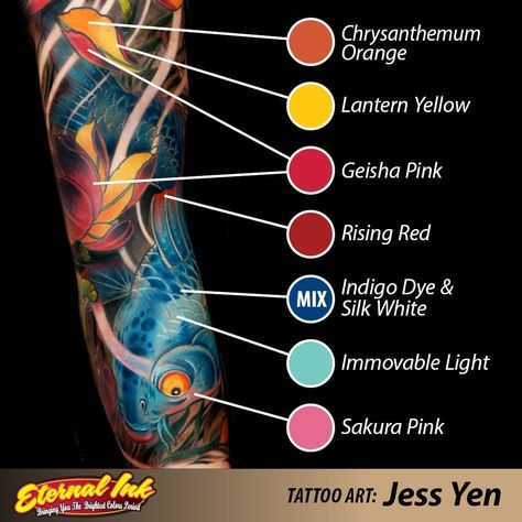 Eternal Ink on Instagram: “Color map done by Eternal Ink Signature Sponsored Artist @jessyentattoo using inks from his Jess Yen Signature Series Set! #EternalInk…” Tattooing Tips, Gold Tattoo Ink, Eternal Tattoo Ink, Tattoo Ink Colors, Different Shades Of Black, Pink Tattoo, Fusion Ink, Tattoo Color, Tattoo Prices