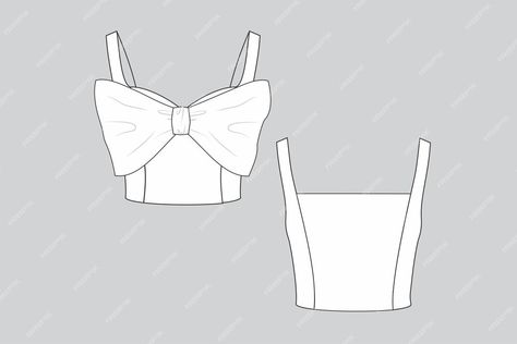 Premium Vector | Top with front bow bow blouse bow top cropped fashion technical drawing Croquis, Tops Designs Drawing, Top Sketches Fashion Illustrations, Blouses Drawing, Bow Dress Drawing, Crop Top Technical Drawing, Flat Sketches Dress Front And Back, Anime Crop Top Drawing, Crop Top Sketch