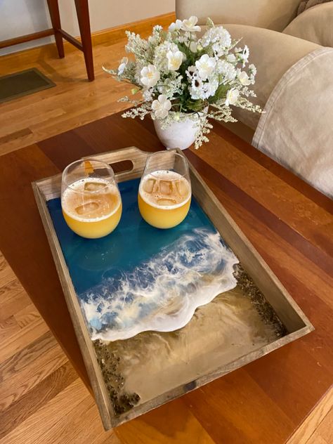 Epoxy Resin Wave Tray Wooden Resin Tray, Epoxy Board, Resin Jewlery, Resin Arts, Table Epoxy, Resin Products, Resin Tray, Resin Ideas, Resin Design