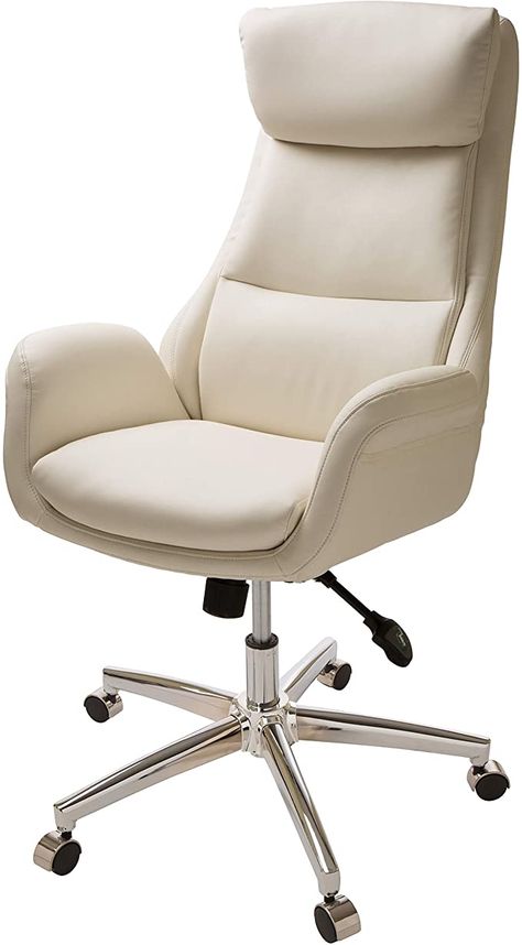 Cream Office Chair, White Leather Office Chair, Comfy Office Chair, White Office Chair, Contemporary Office Chairs, Wallpaper Computer, Home Office Inspiration, Study Chair, Swivel Chair Desk