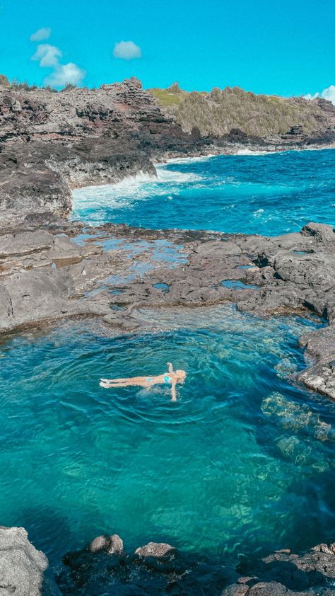 Hawaii, honeymoon, maui, vacation, ocean, relaxing, olivine pools, adventure, swimming, bikini Mermaid Pools Hawaii, Maui Hawaii Aesthetic Outfits, Olivine Pools Maui, Maui Aesthetic, Maui Hawaii Aesthetic, Vacay Poses, Maui Hikes, Maui Pictures, Maui Hawaii Honeymoon