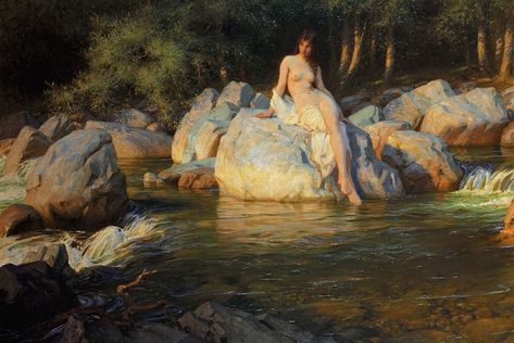 "The Kelpie" Herbert James Draper - Artwork on USEUM Herbert James Draper, Lady Lever Art Gallery, Istoria Artei, Water Spirit, Rennaissance Art, Water Nymphs, Have Inspiration, Newcastle Upon Tyne, Romantic Art