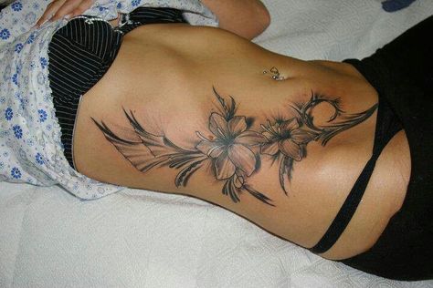 Side Stomach Tattoos, Flower Side Tattoo, Side Tattoos Women, Tummy Tattoo, Stomach Tattoos Women, Stomach Tattoo, Belly Tattoos, Hip Tattoos Women, Trendy Tattoo