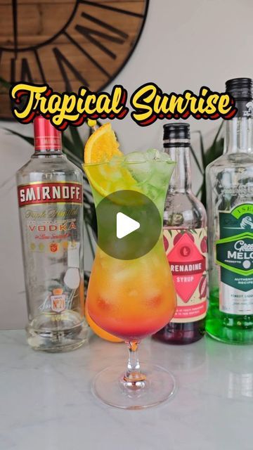 FirstSip.co.uk on Instagram: "Tropical Sunrise Cocktail #tropical #sunrise #cocktail #recipe #fyp #howto #drink #summercocktails #easycocktails #colourfuldrinks" Tropical Sunrise Drink, Fruit Cocktail Recipes, Sunrise Drink, Sunrise Cocktail, Easy Cocktails, Summer Cocktails, Cocktail Recipe, Drinks, On Instagram