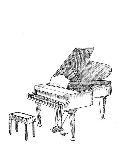 Cute Piano Drawings, Simple Piano Drawing, Piano Sketch Easy, Playing Piano Drawing Reference, Piano Painting Easy, Piano Sketch Draw, How To Draw A Piano, Piano Drawing Aesthetic, Piano Drawing Reference