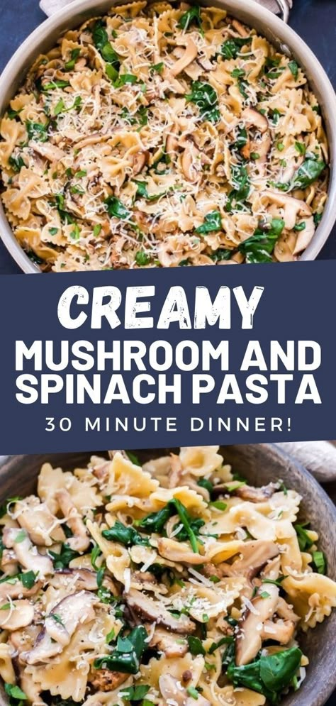 Mushroom And Spinach Pasta, Easy Vegetarian Pasta, Wheat Pasta Recipes, Spinach Pasta Recipes, Mushrooms And Spinach, Vegetarian Pasta Dishes, Meals Without Meat, Mushroom Recipes Pasta, Vegetarian Pasta Recipes